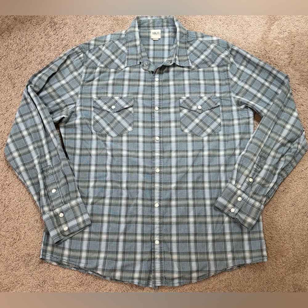 BKE Mens Pearl Snap Button Down Long Sleeve Shirt Size XL Western Country